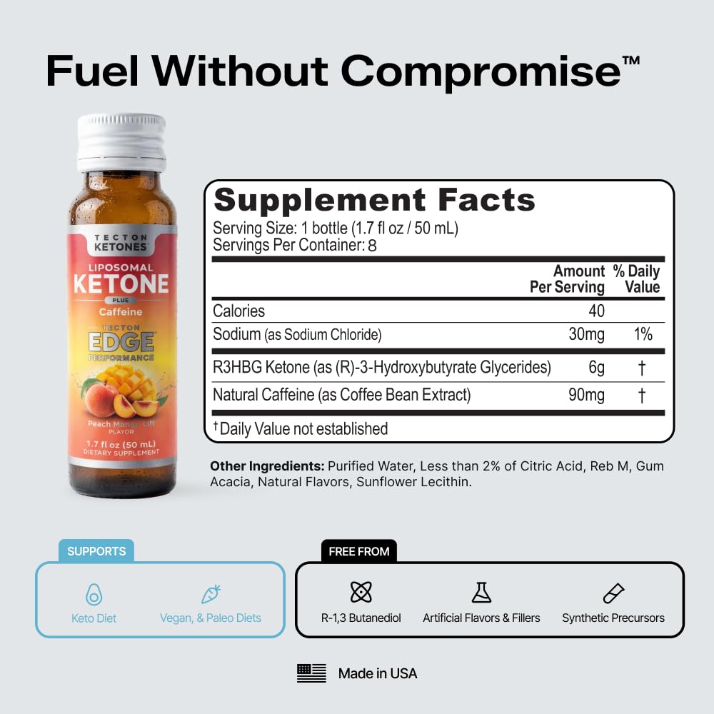 Tecton Ketones comparativa sin azúcar en envase, alternativa limpia a bebidas azucaradas