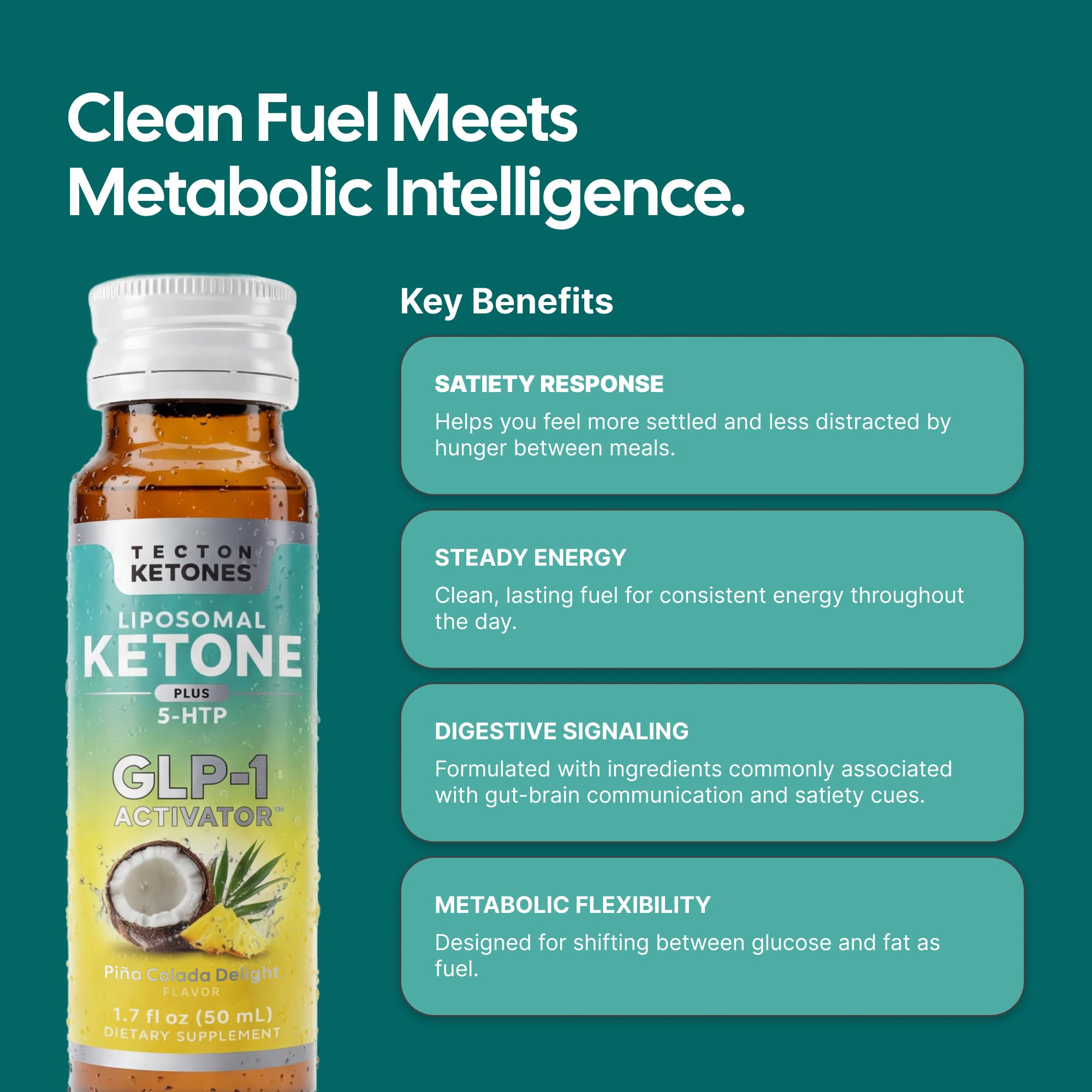 Tecton Ketones shot en botella cercano destacando formato liposomal y conveniencia