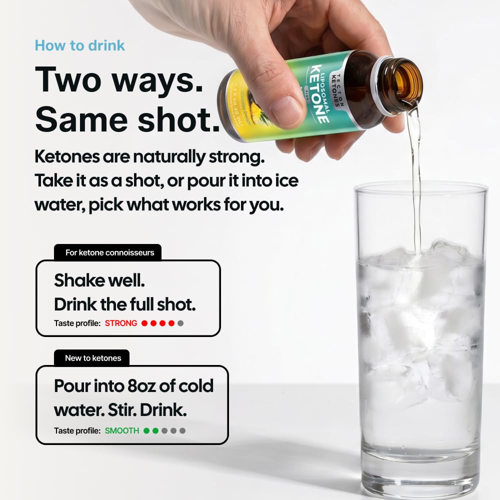 Tecton Ketones shot servido en vaso con hielo para una toma refrescante