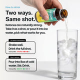 Tecton Ketones shot servido en vaso con hielo para una toma refrescante
