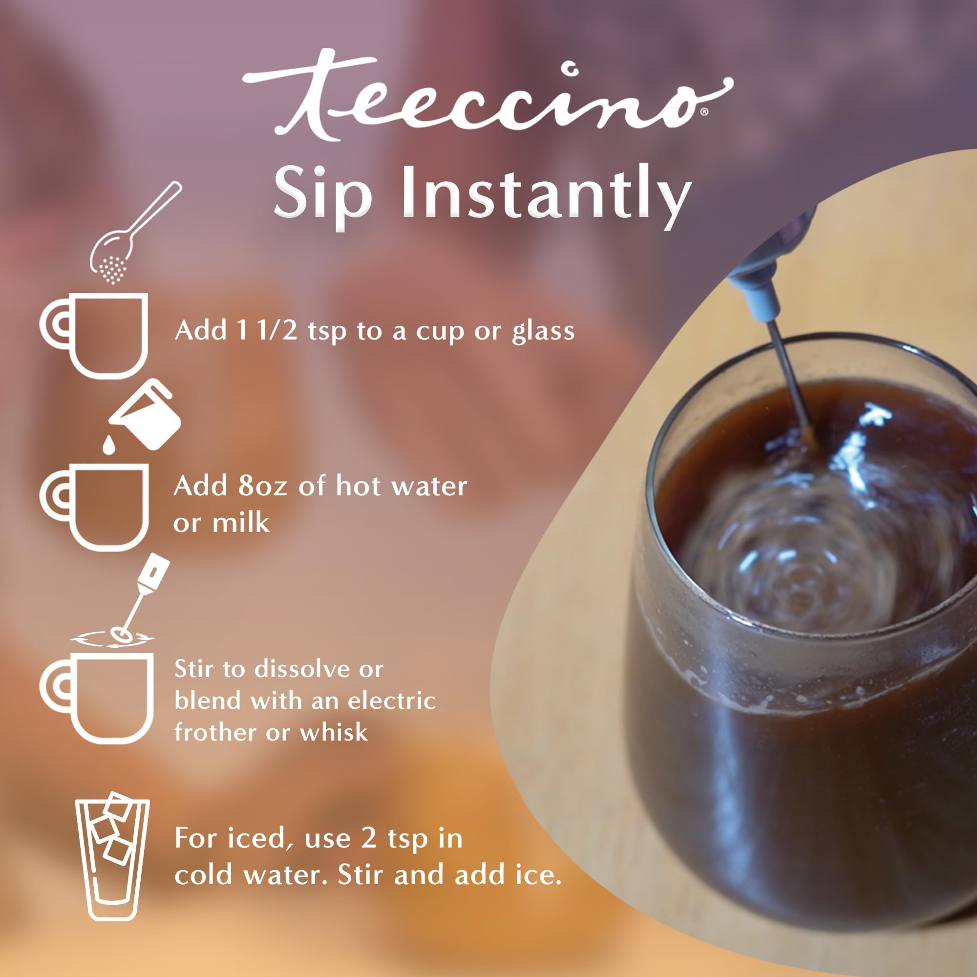 Teeccino tamaño en mano para visualizar porciones y portabilidad