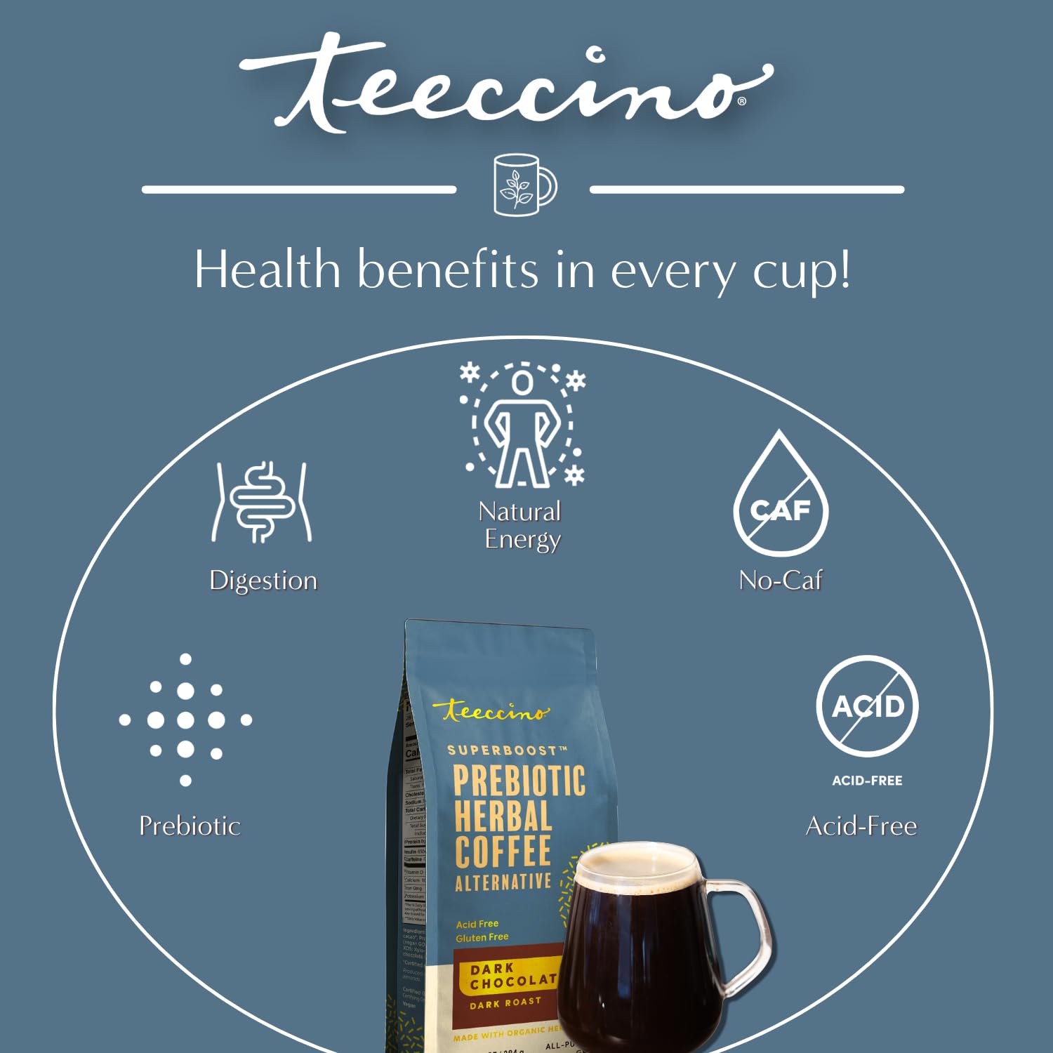Teeccino latte con espuma cremosa y sabor chocolatado