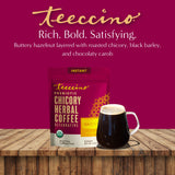 Teeccino latte espumoso con avellana resaltando cremosidad y sabor