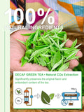 TeeLux hojas de té verde al vapor que ilustran origen y frescura