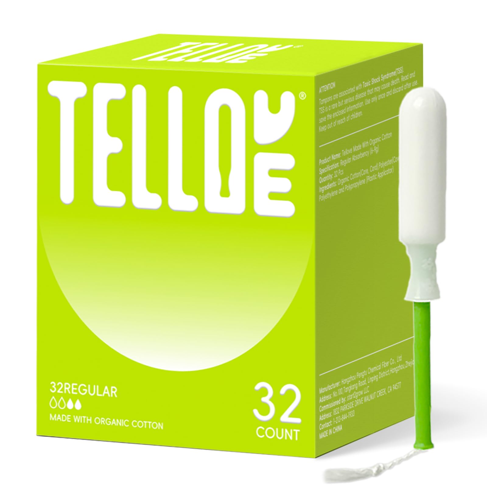 Tellove empaque frontal mostrando 32 tampones y beneficios para comodidad