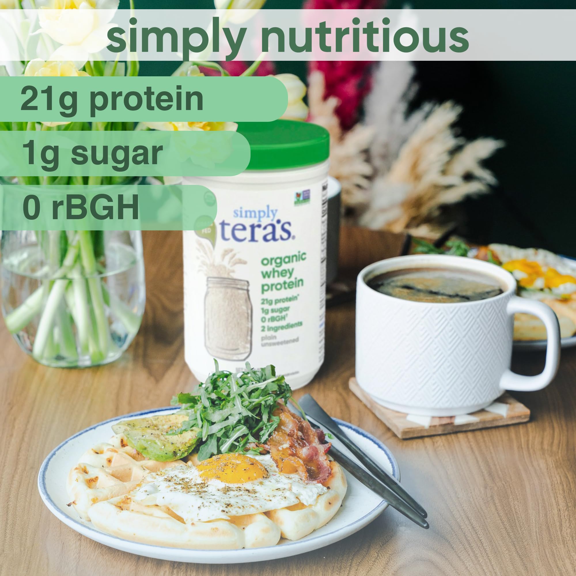 tera's polvo en cuchara destacando la porción de 21 g de proteína