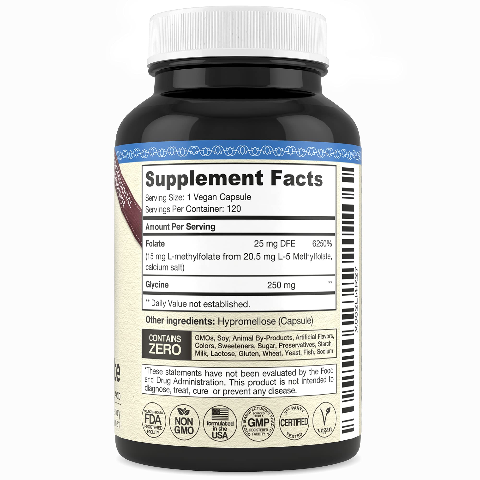 Detalle de textura de cápsula Teraputics L‑Methylfolate, pureza visible y sin rellenos