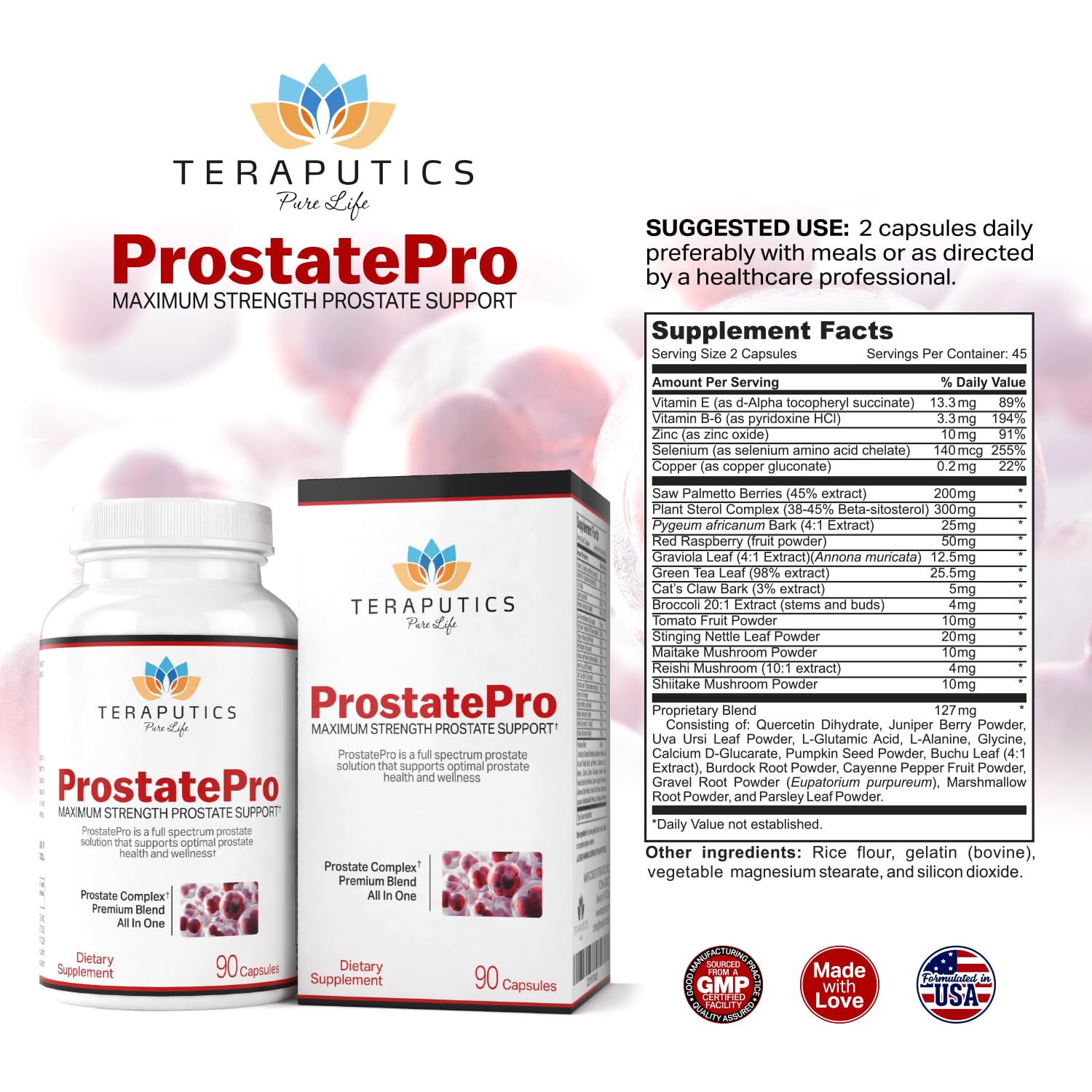 Teraputics ProstatePro cápsulas abiertas para ver textura y forma fácil de tragar