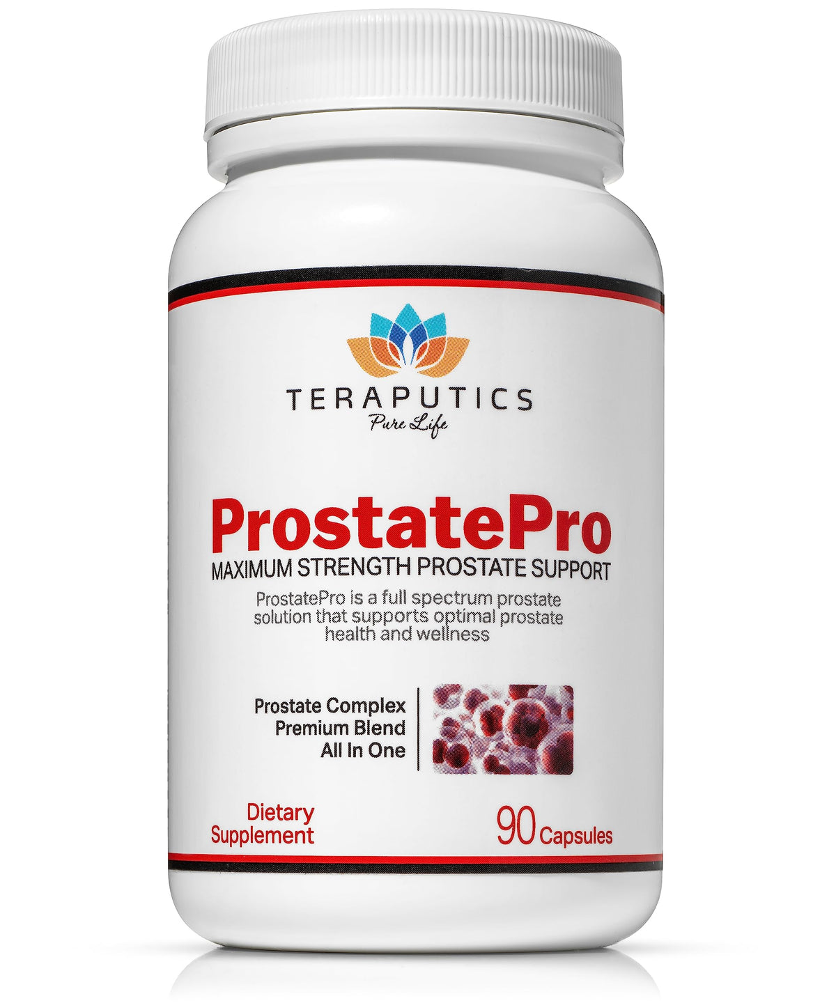 Teraputics ProstatePro frontal del envase mostrando dosis y diseño atractivo