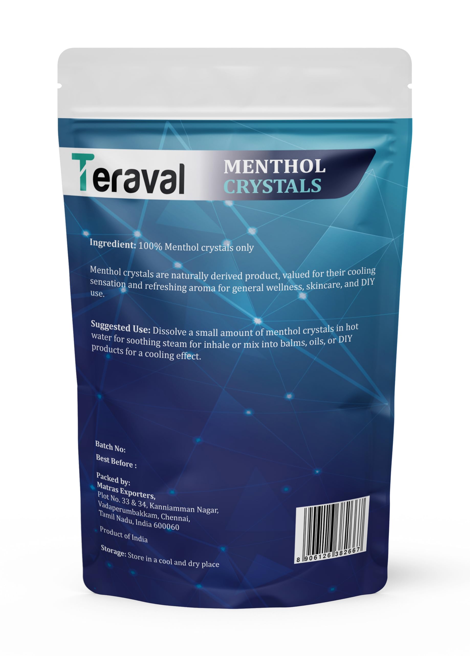 Teraval textura granular de cristales de mentol enfocada en pureza y calidad