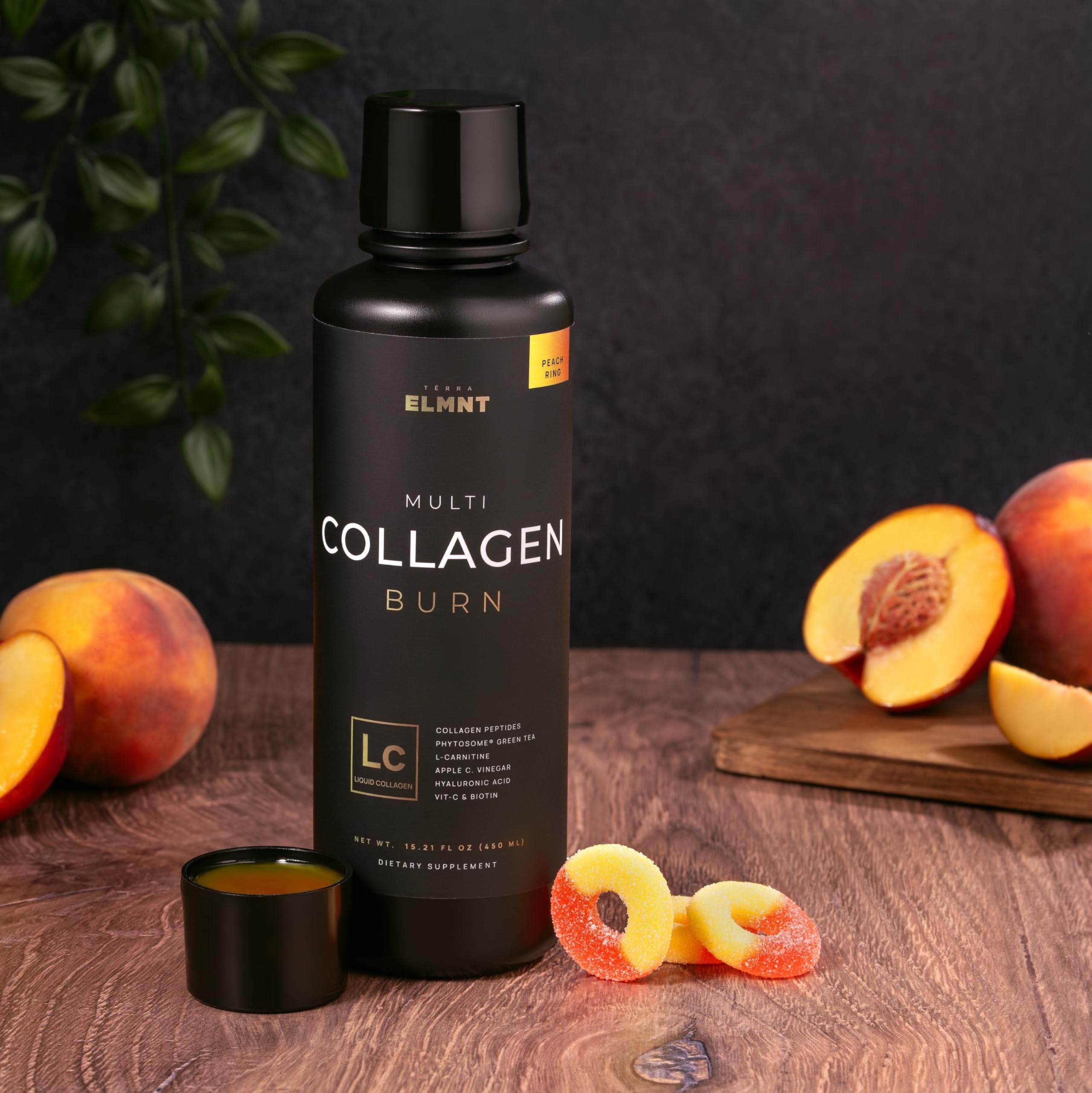TERRA ELMNT botella junto a una regla para comparar tamaño y dosis