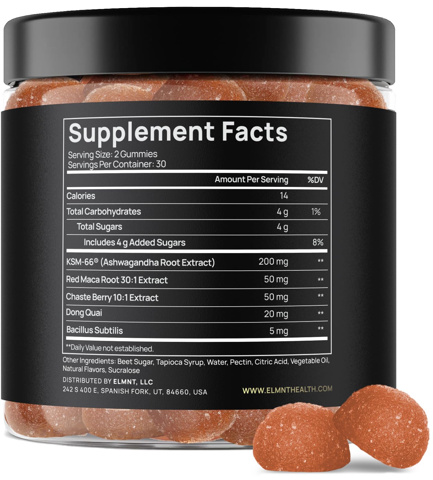 TERRA ELMNT etiqueta con ingredientes declarados y concentraciones
