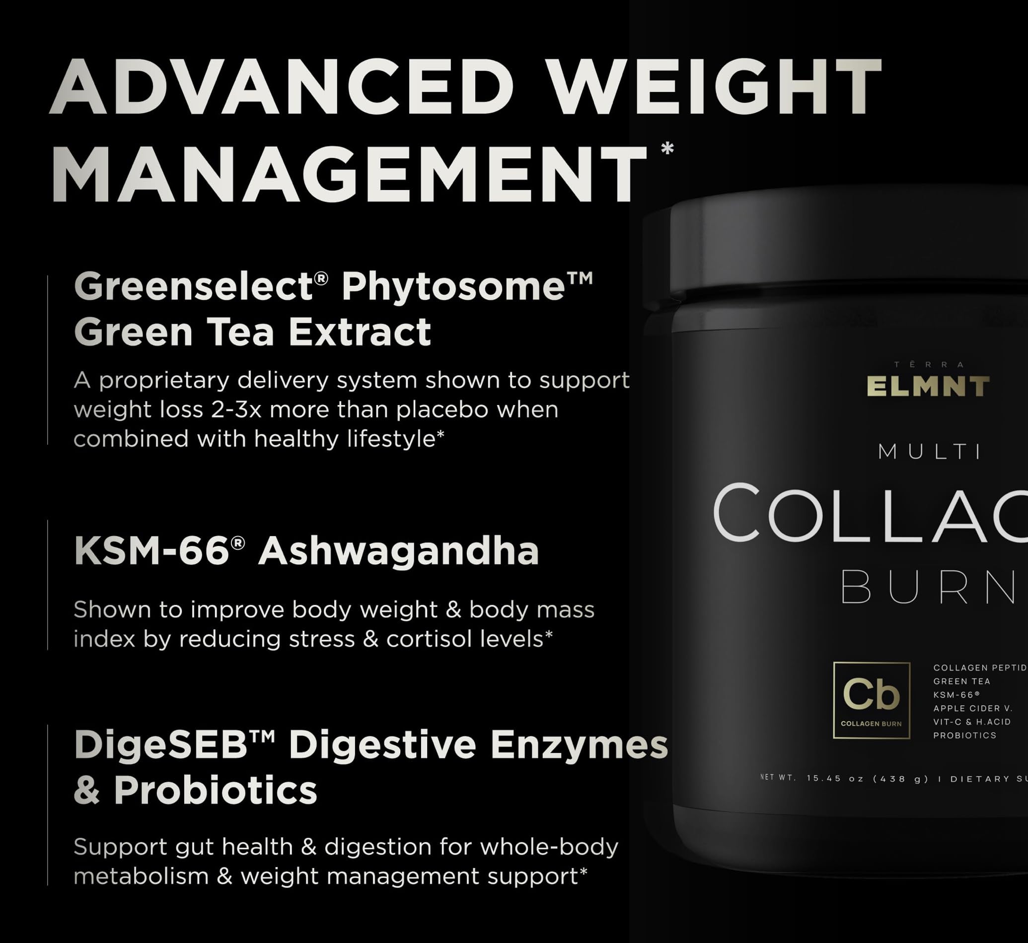 TERRA ELMNT etiqueta detalle de ingredientes y beneficios claros