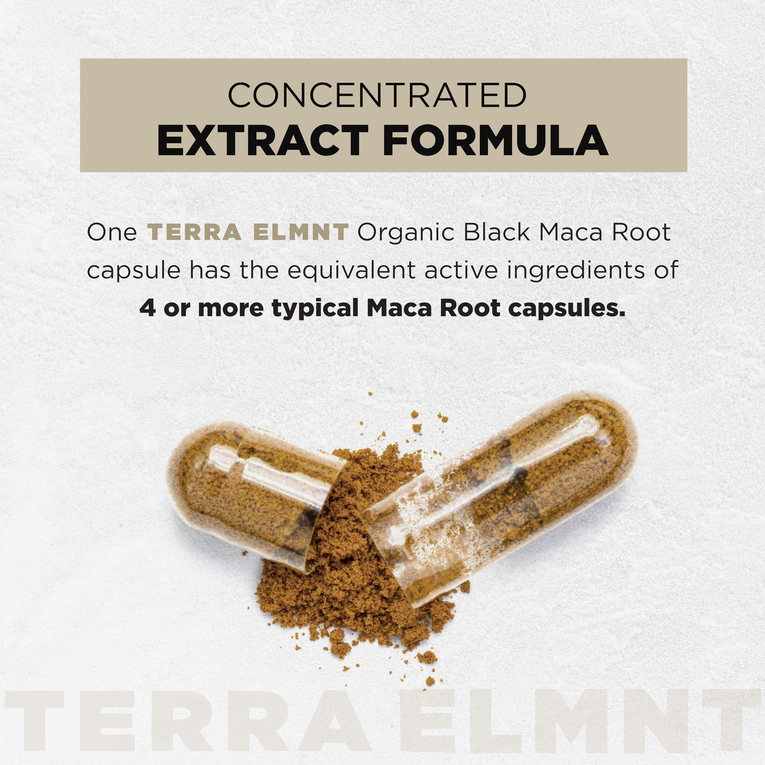 TERRA ELMNT polvo de maca negra gelatinizada destacando pureza