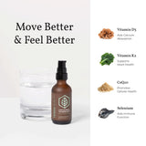 Terra Health Essentials etiqueta con ingredientes clave D3, K2, CoQ10 y selenio legibles