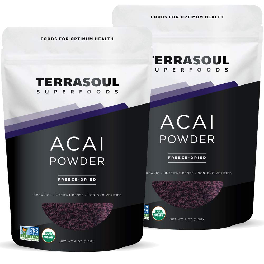 Terrasoul Superfoods frente del empaque mostrando tamaño y sellos orgánicos