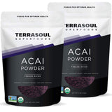 Terrasoul Superfoods frente del empaque mostrando tamaño y sellos orgánicos
