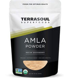 Terrasoul Superfoods envase frontal de amla en polvo, aporte antioxidante