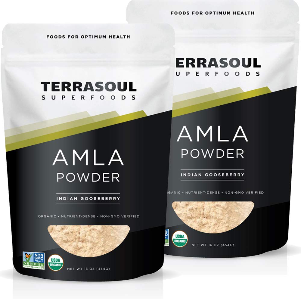 Terrasoul Superfoods amla paquete delantero mostrando presentación y beneficios