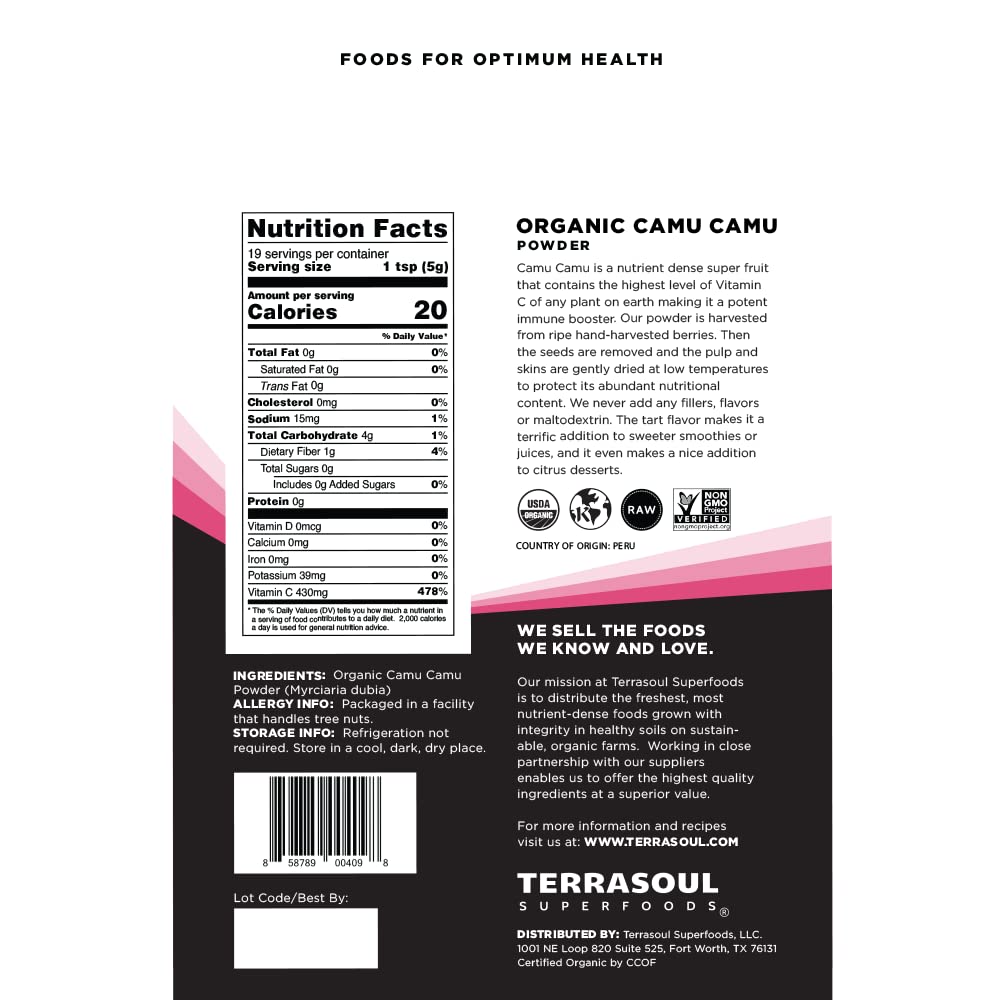 Terrasoul Superfoods polvo de camu camu textura fina conservando nutrientes