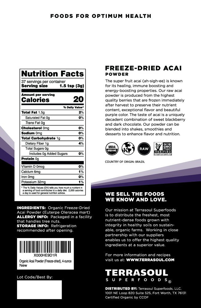 Terrasoul Superfoods polvo de açaí en detalle textural para mezclar fácilmente