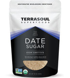Terrasoul Superfoods envase frontal mostrando azúcar de dátiles orgánica y beneficio natural