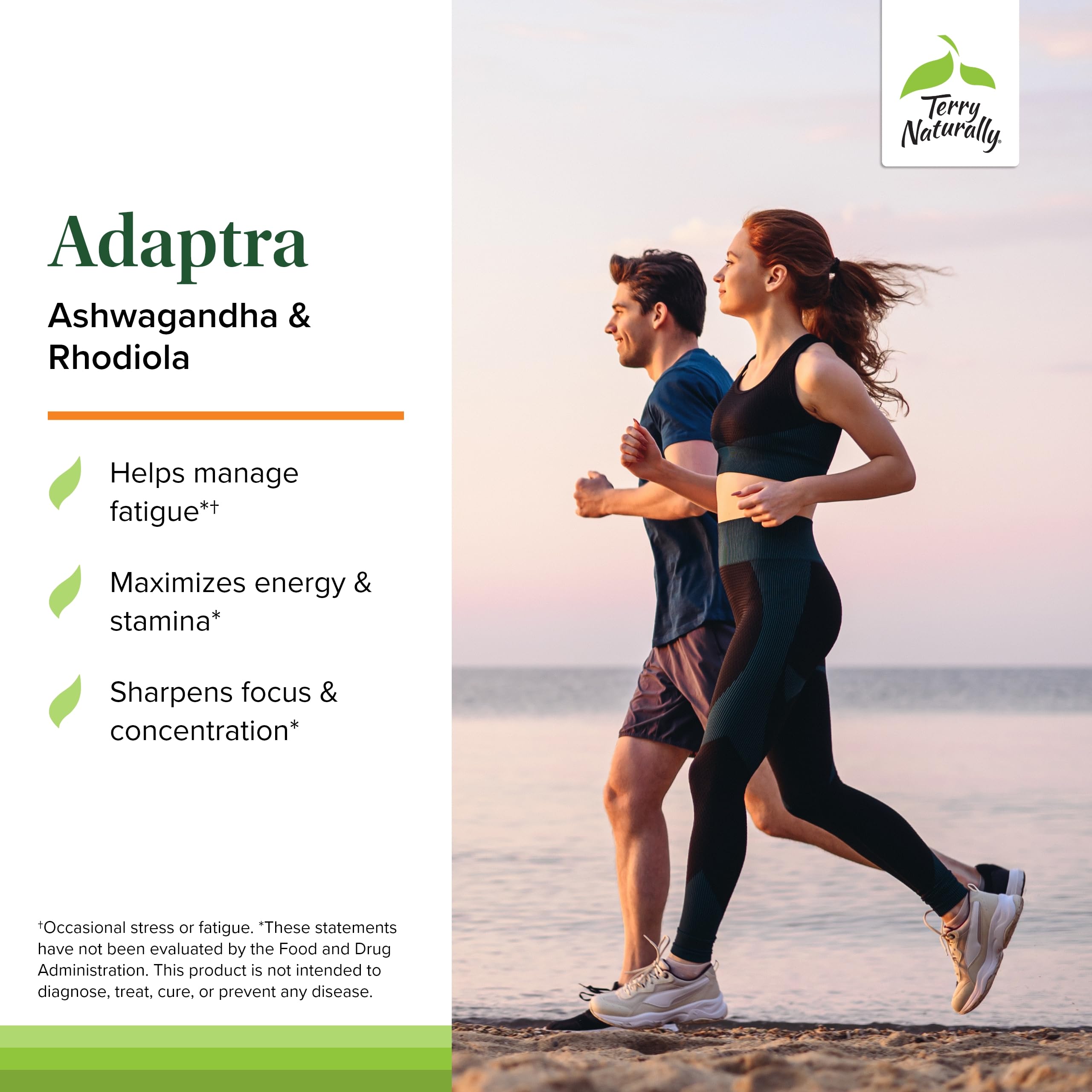 Ingredientes de Adaptra con ashwagandha y rhodiola resaltados por Terry Naturally para calidad