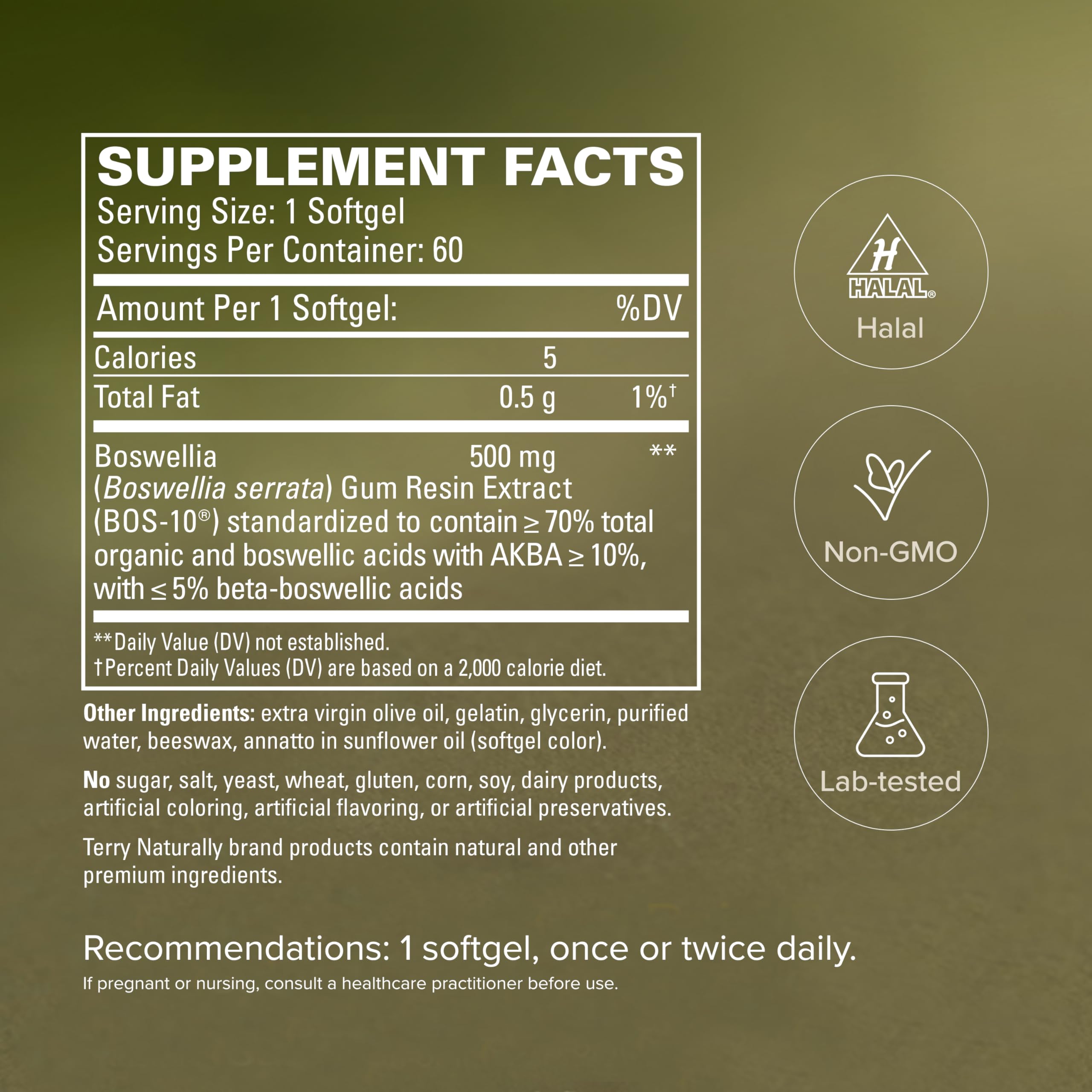 Terry Naturally BosMed 500 caja abierta mostrando los 60 softgels en su interior