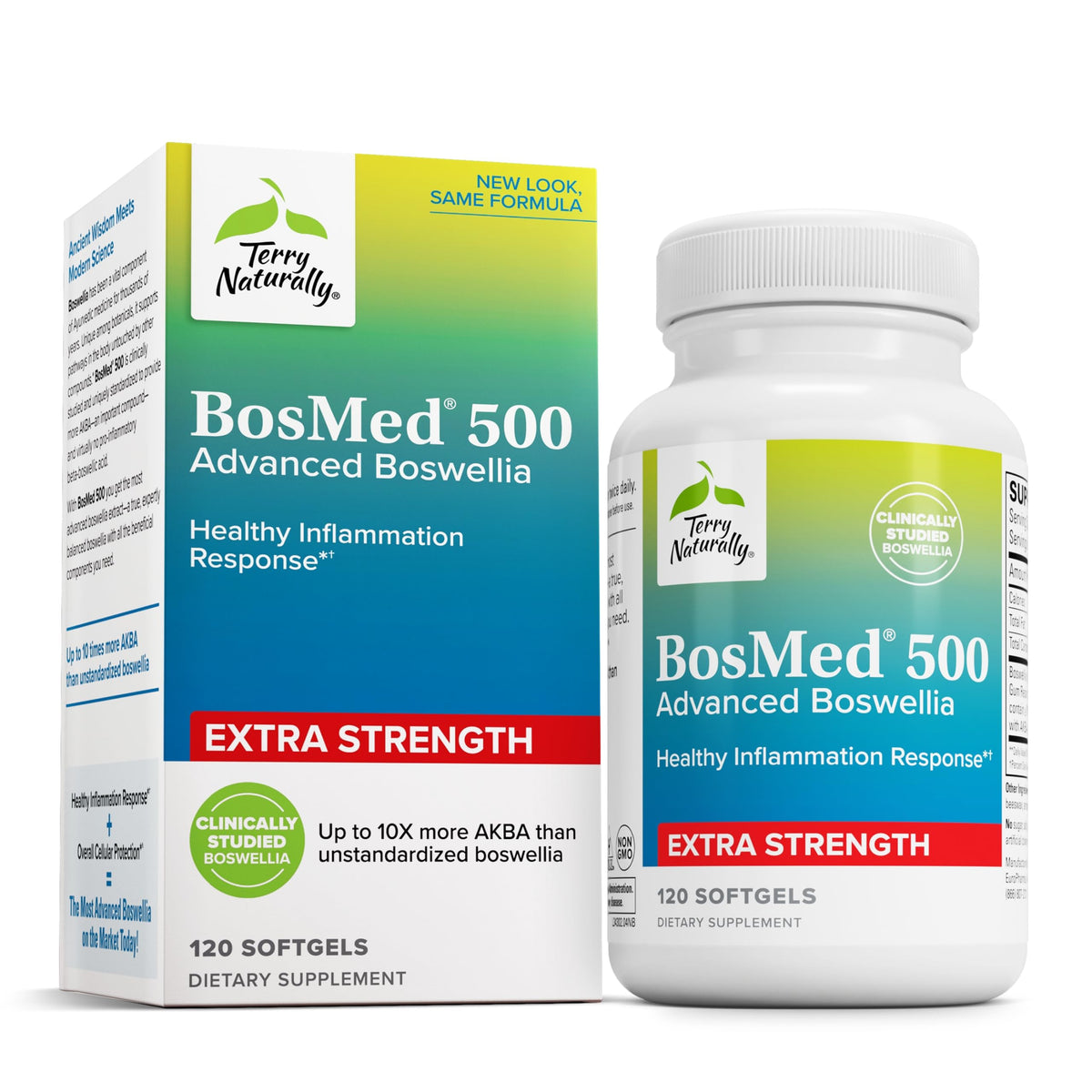 Terry Naturally BosMed 500 frontal del envase resaltando etiqueta y beneficios