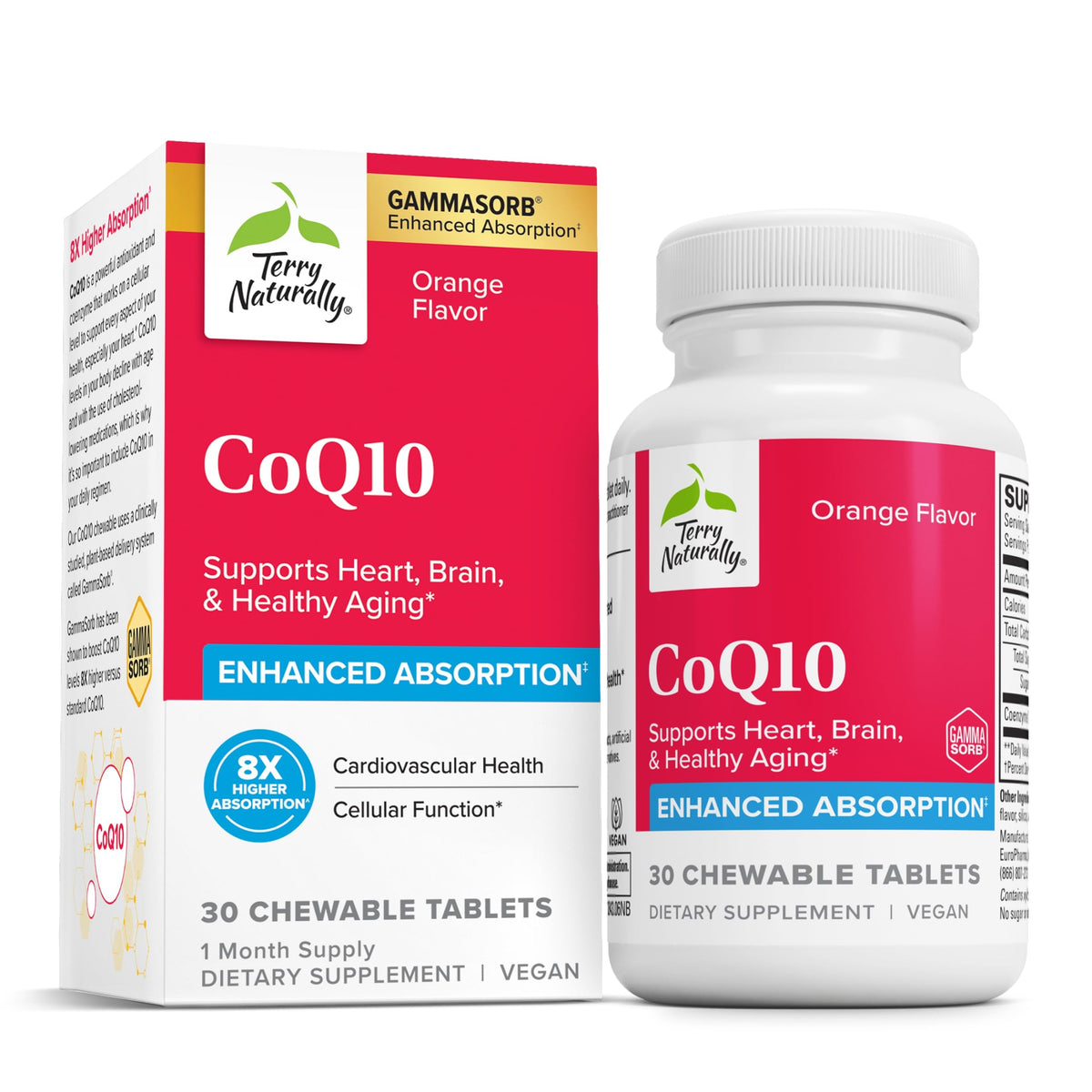 Terry Naturally envase frontal del CoQ10 masticable, fácil de llevar