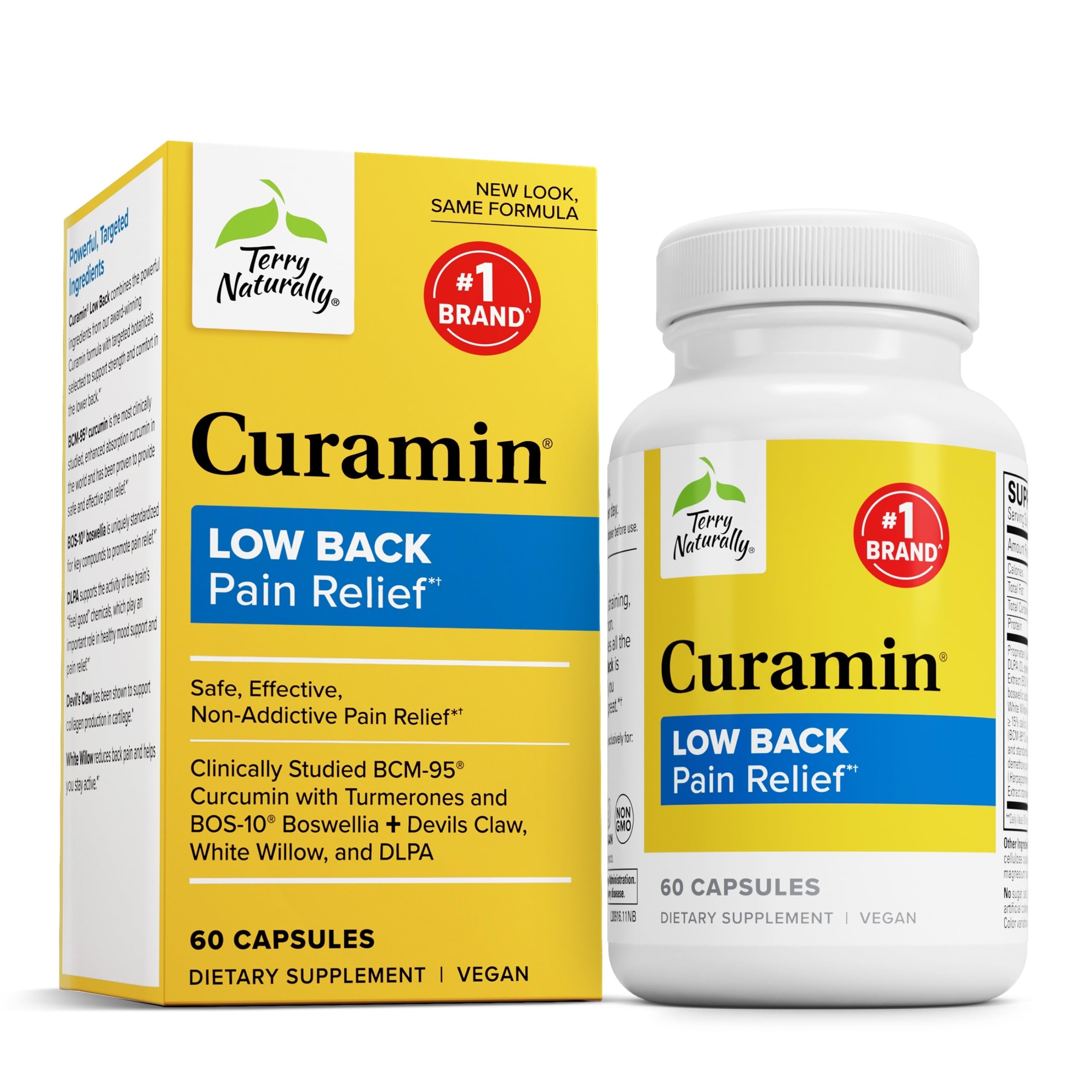 Terry Naturally Curamin frente del empaque que muestra el producto y beneficios