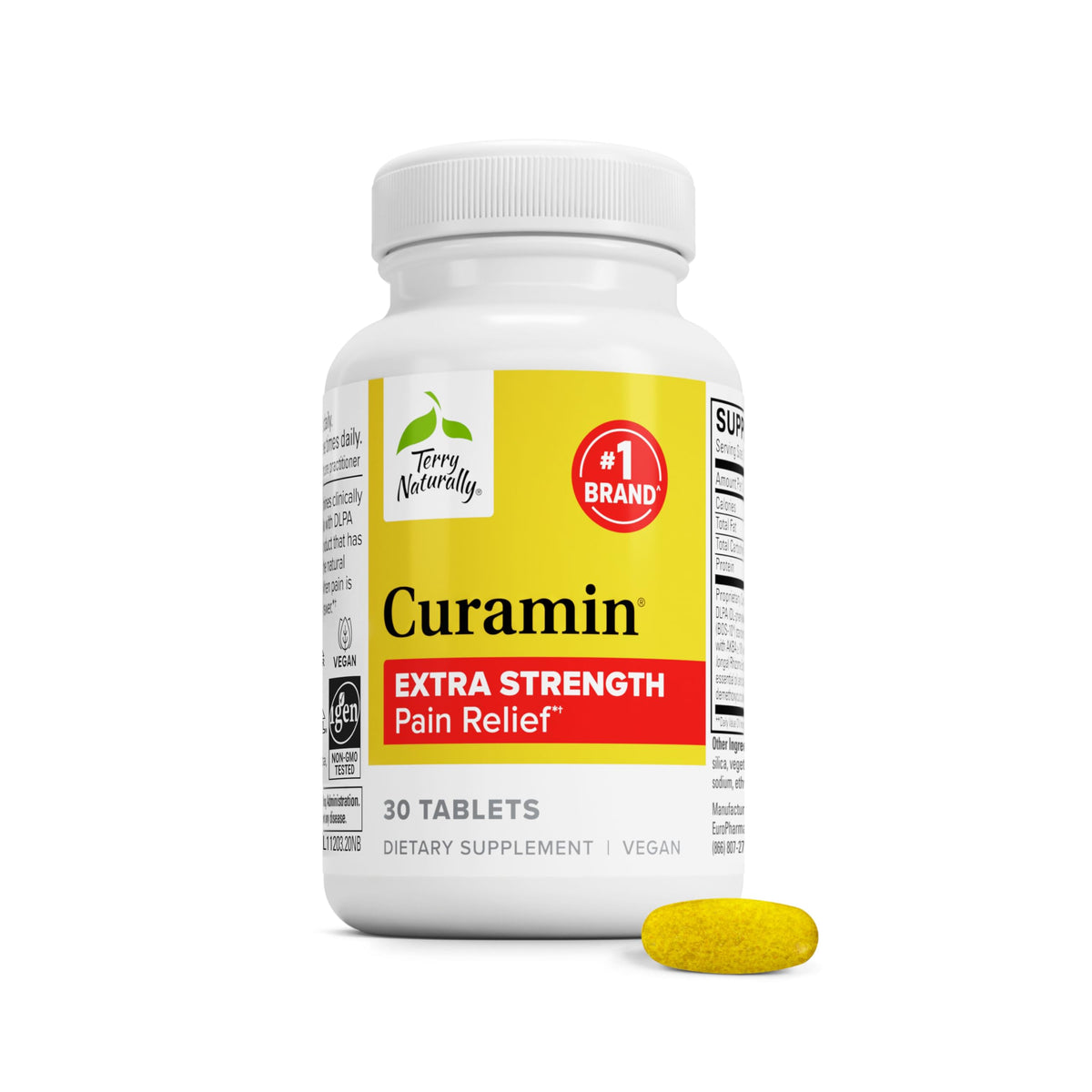 Terry Naturally Curamin frontal del envase mostrando etiqueta clara y beneficios