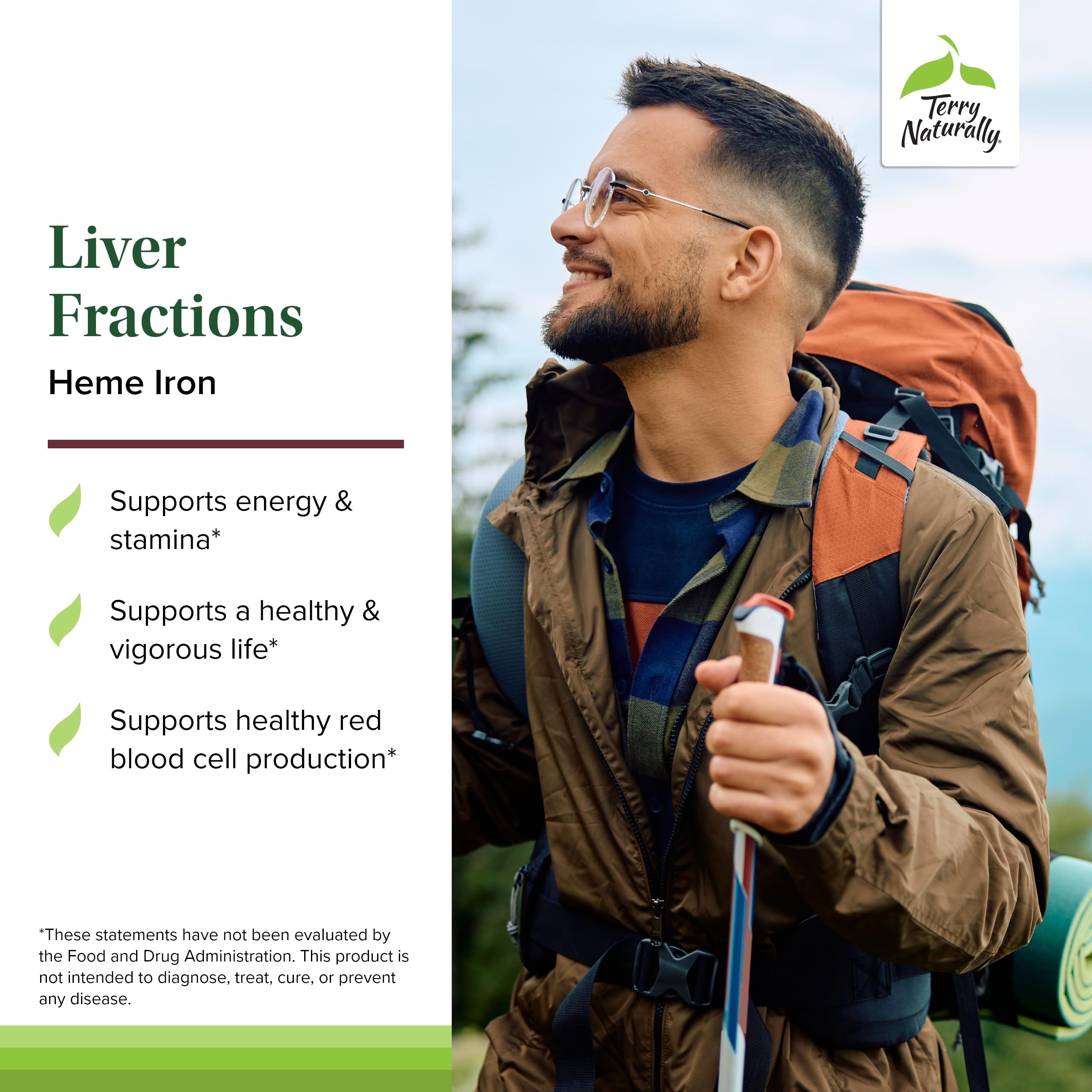 Terry Naturally etiqueta con información nutricional y origen del hígado