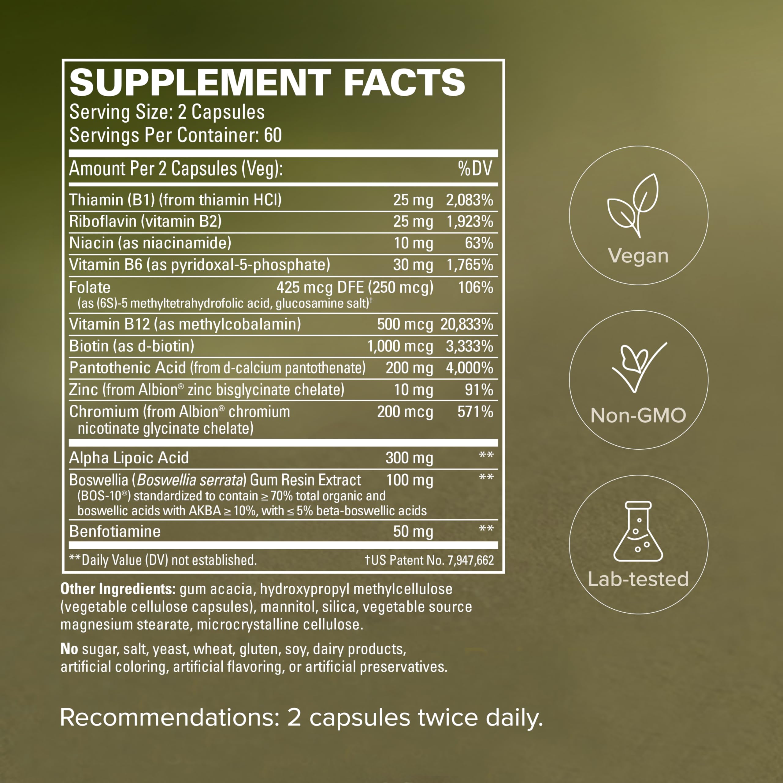 Etiqueta de Terry Naturally con lista de ingredientes y beneficios claros