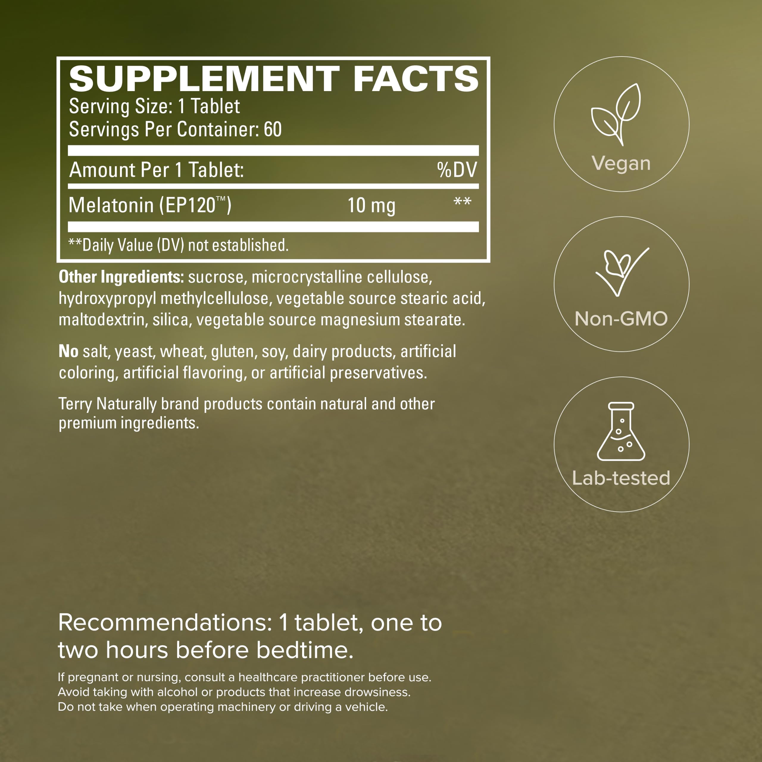 Terry Naturally etiqueta nutricional visible con ingredientes clave