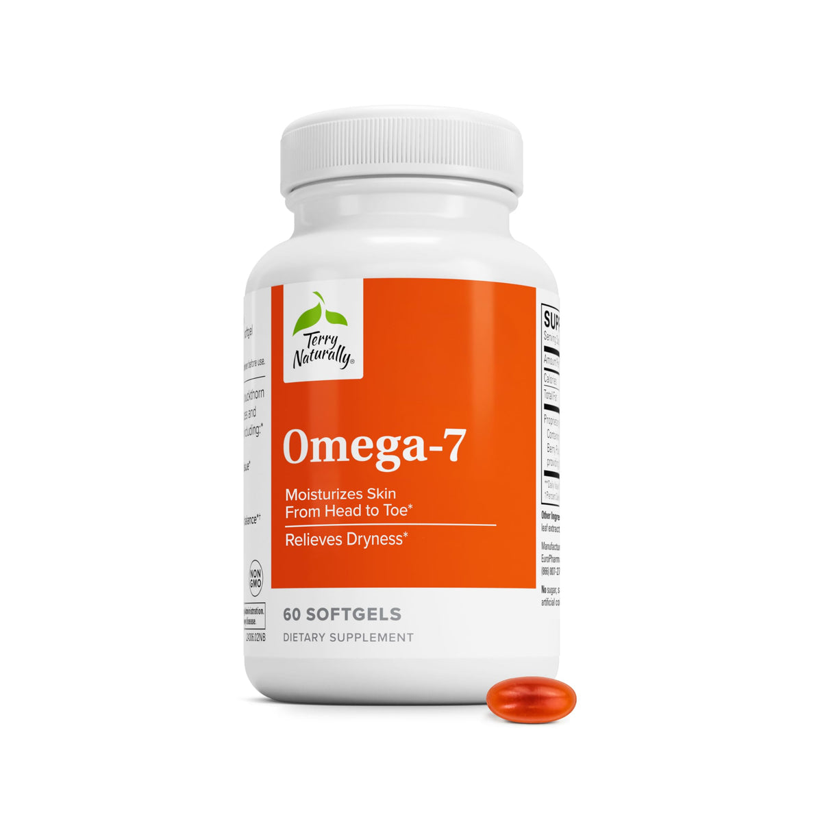 Terry Naturally Omega-7 envase frontal mostrando dosificación y diseño claro