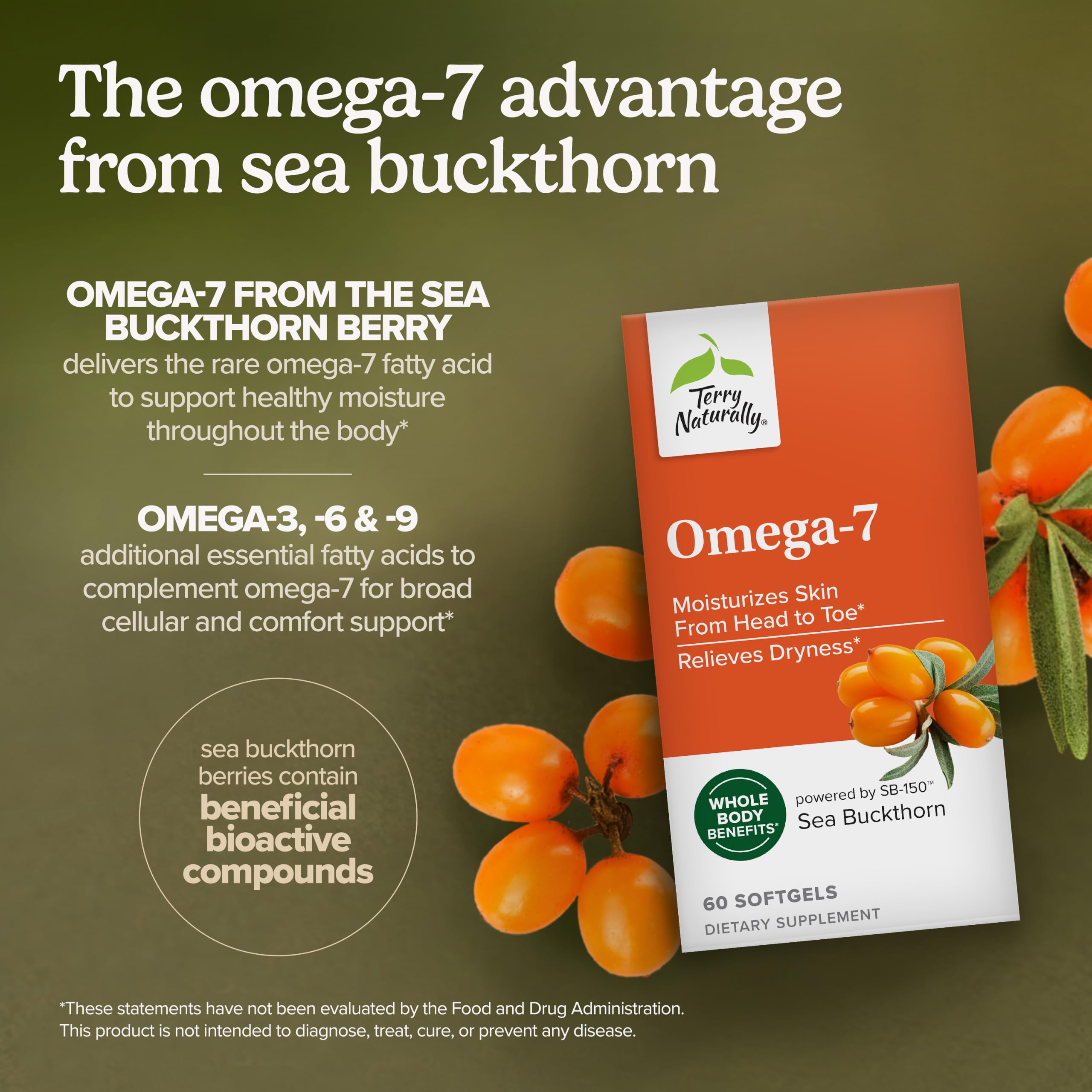 Terry Naturally Omega-7 textura del aceite ilustrando lípidos naturales