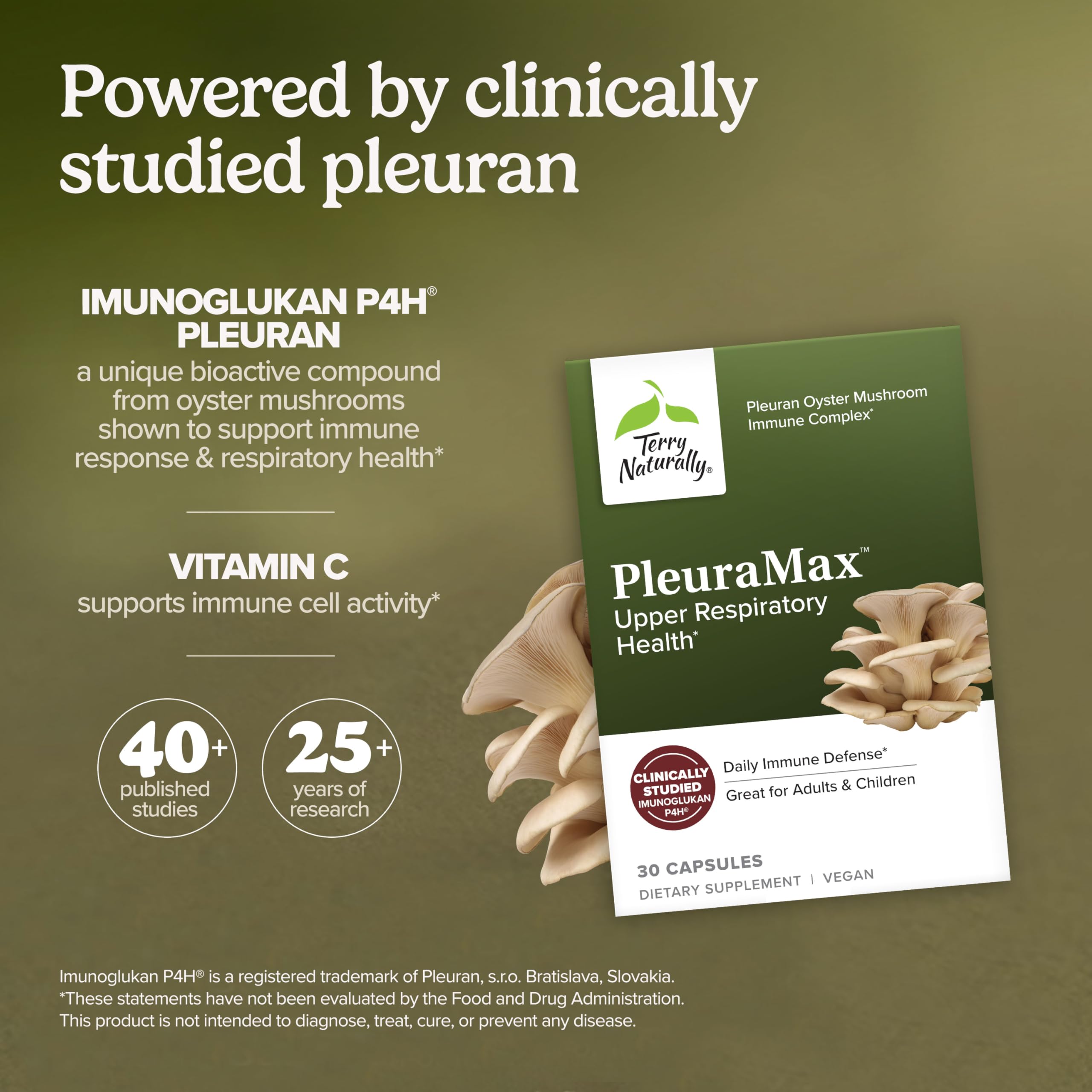 Terry Naturally primer plano del extracto de pleuran mostrando pureza