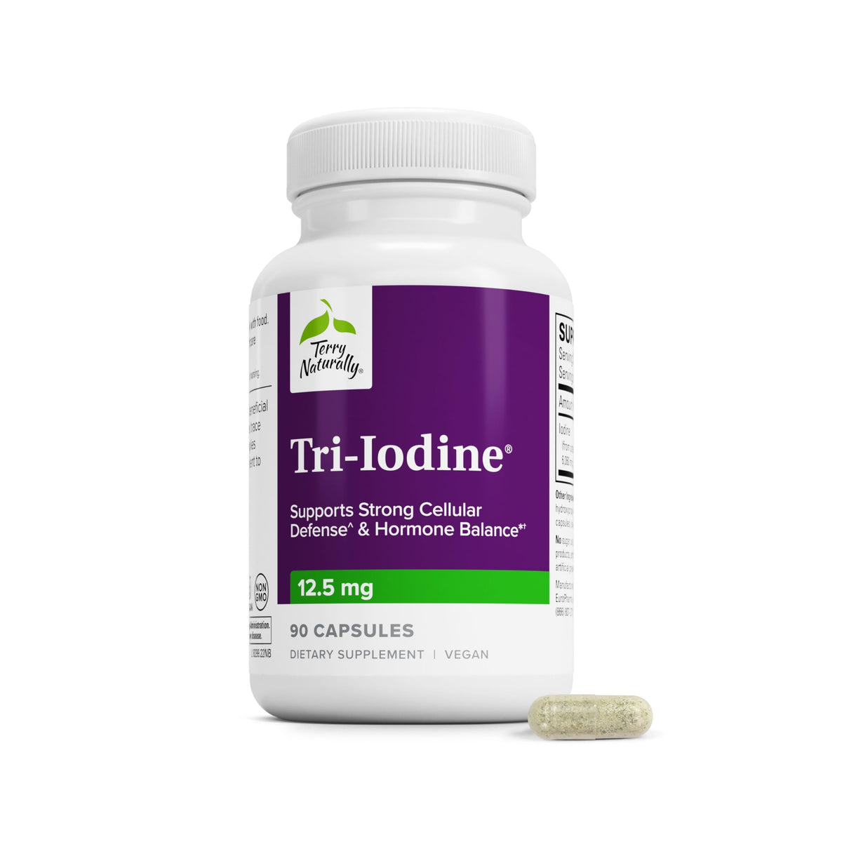 Terry Naturally Tri‑Iodine vista frontal, envase claro y práctica presentación
