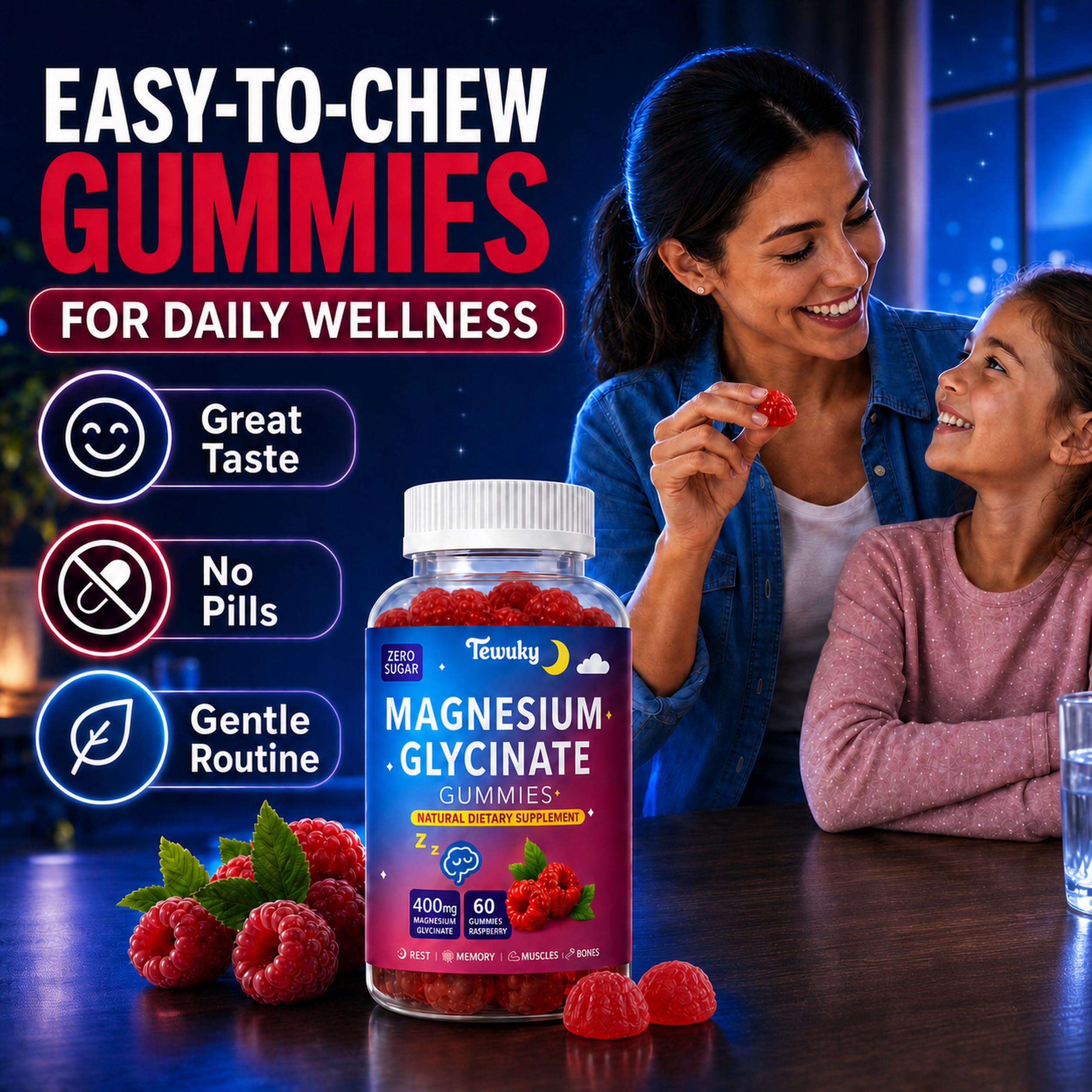 Tewuky etiqueta con lista de ingredientes y vitaminas para lectura clara