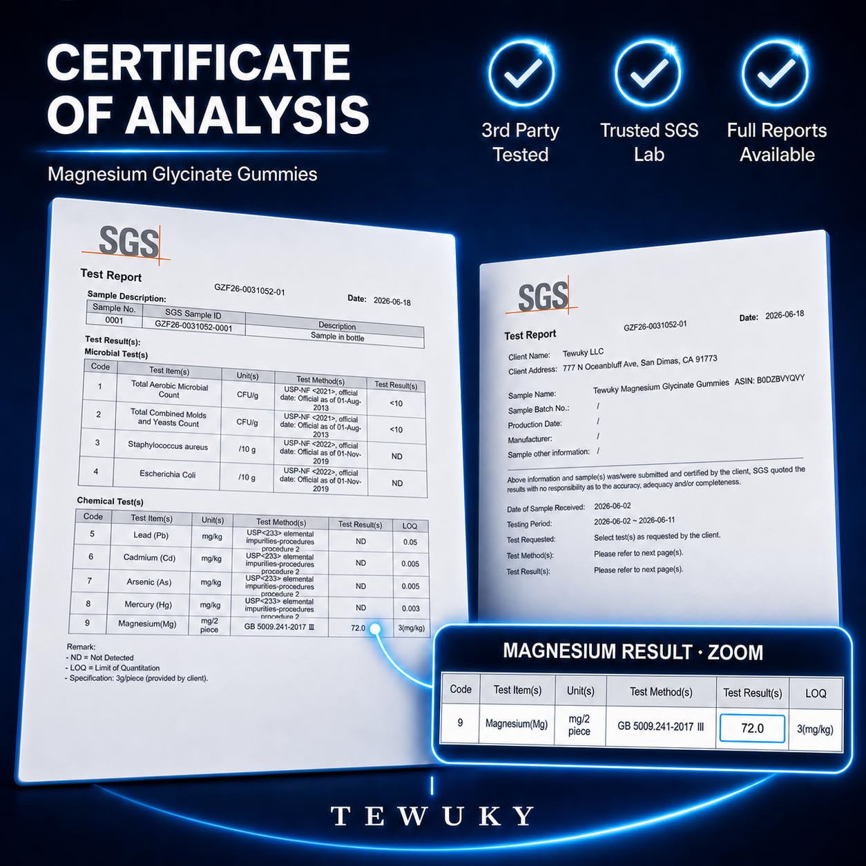 Tewuky etiqueta con ingredientes y concentración por porción clara