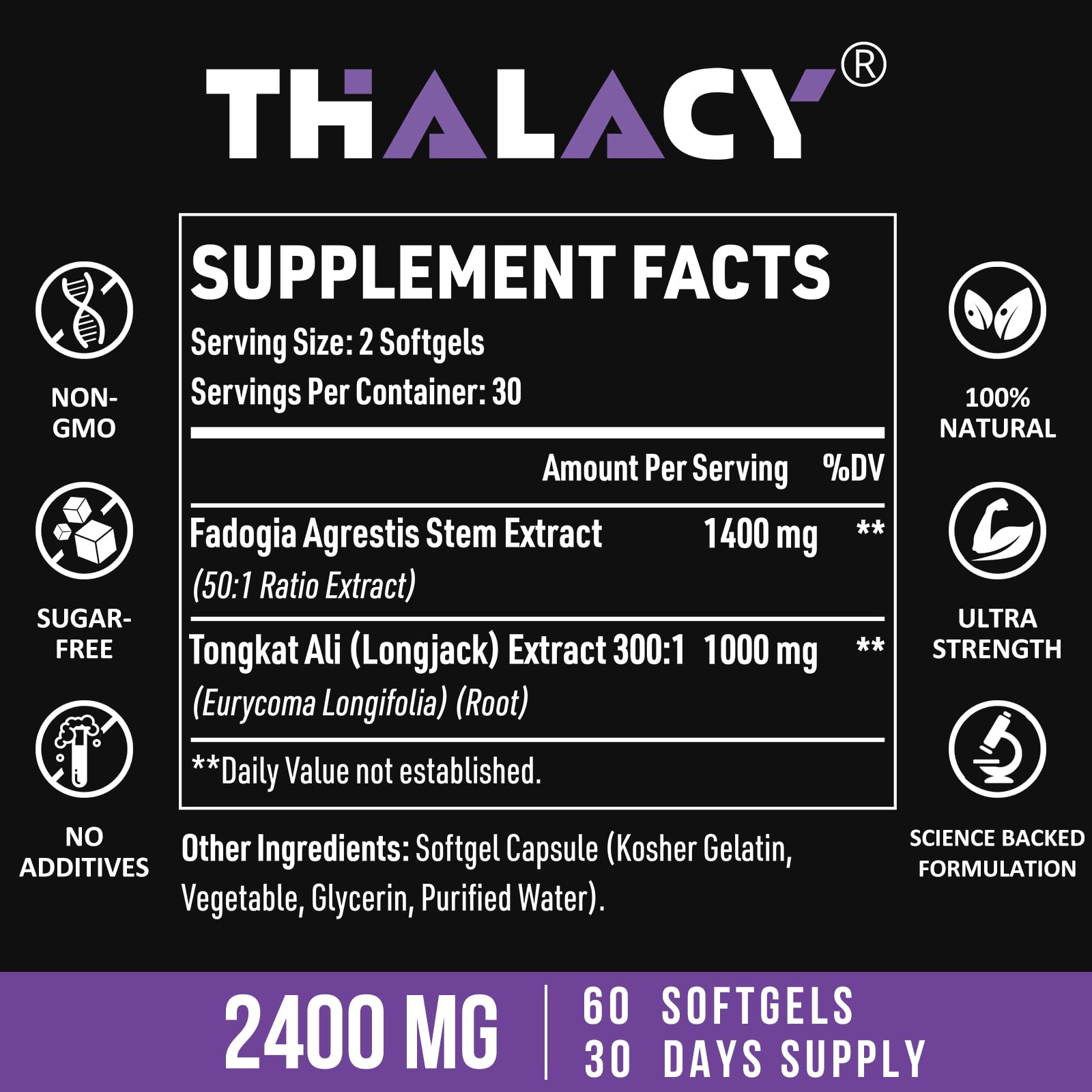 Thalacy etiqueta detallada con ingredientes y aspecto premium