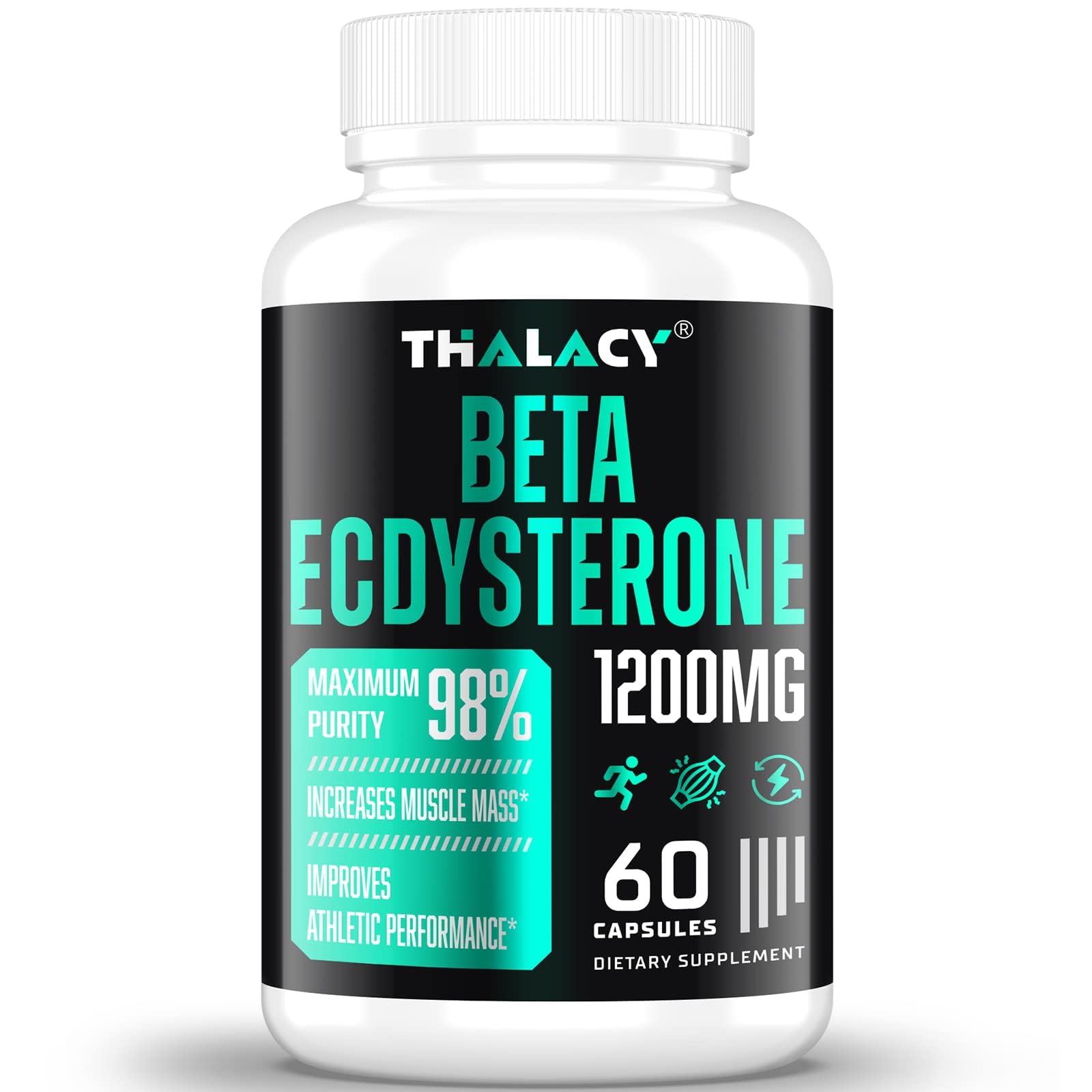 Thalacy vista frontal del envase mostrando 1200MG y 60 cápsulas, alta pureza