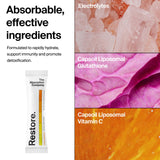 The Absorption Company polvo Restore mezclado en vaso para hidratación instantánea