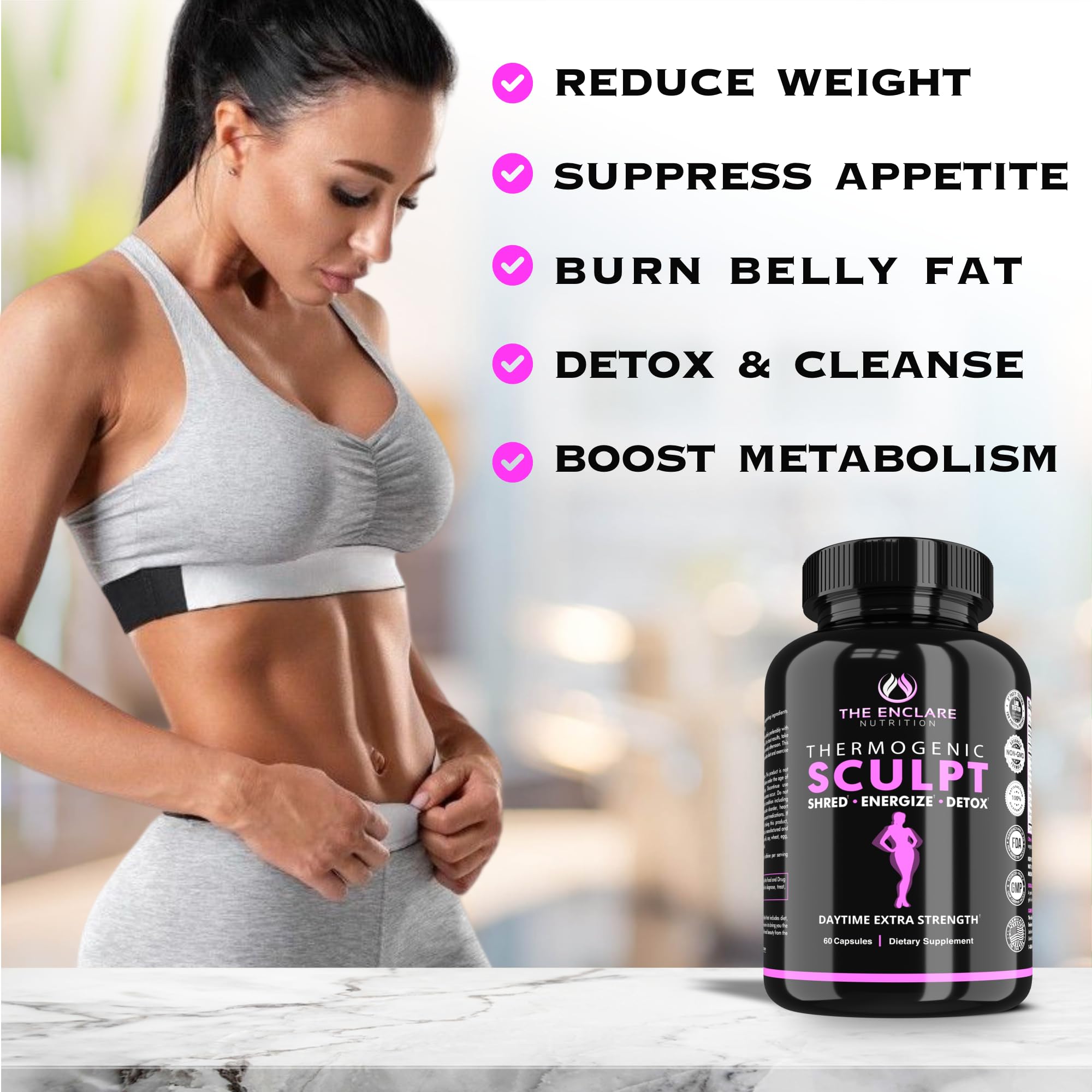 THE ENCLARE NUTRITION etiqueta de Sculpt con instrucciones y panel nutricional legible