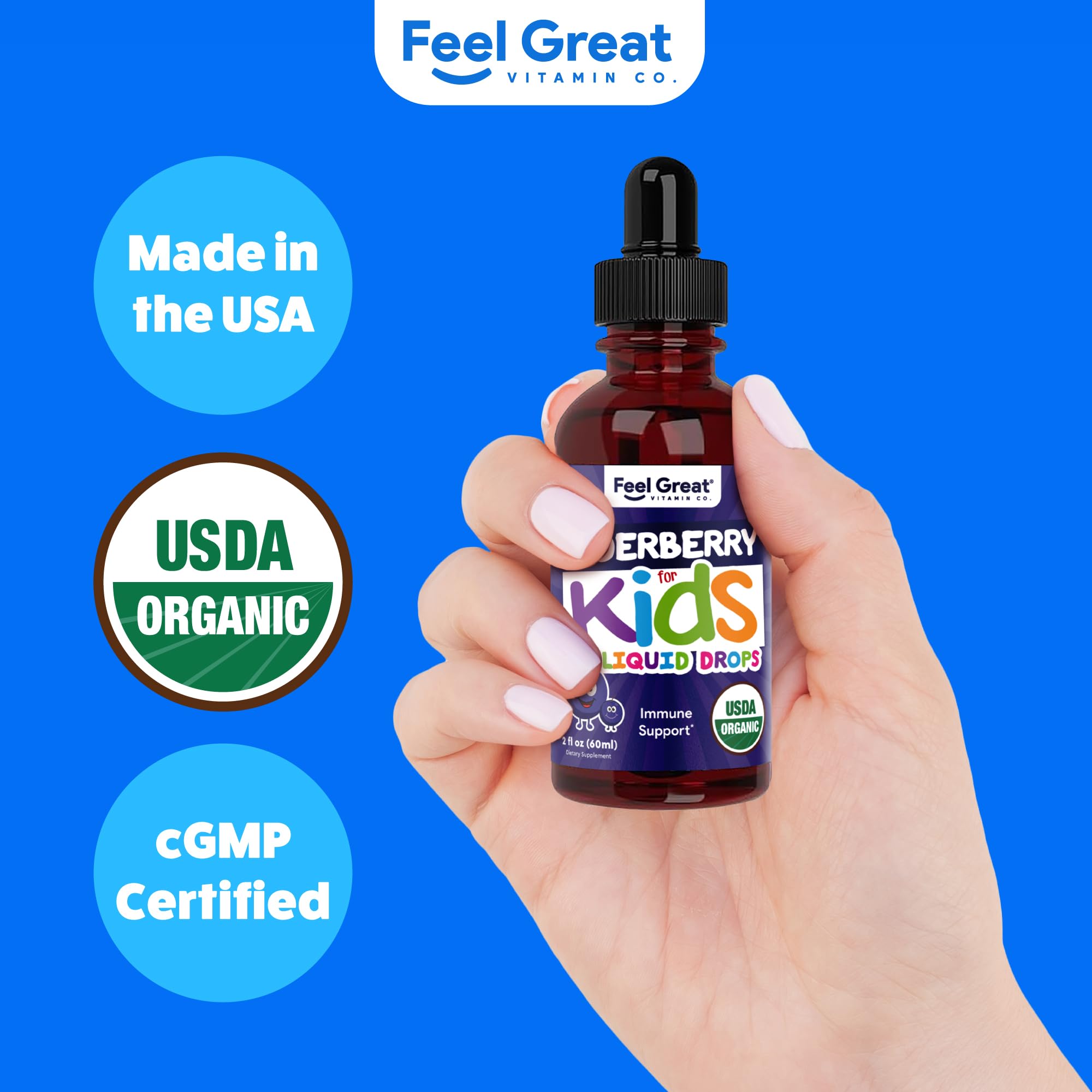 The Feel Great Vitamin Company sello USDA Organic en la etiqueta destacando calidad