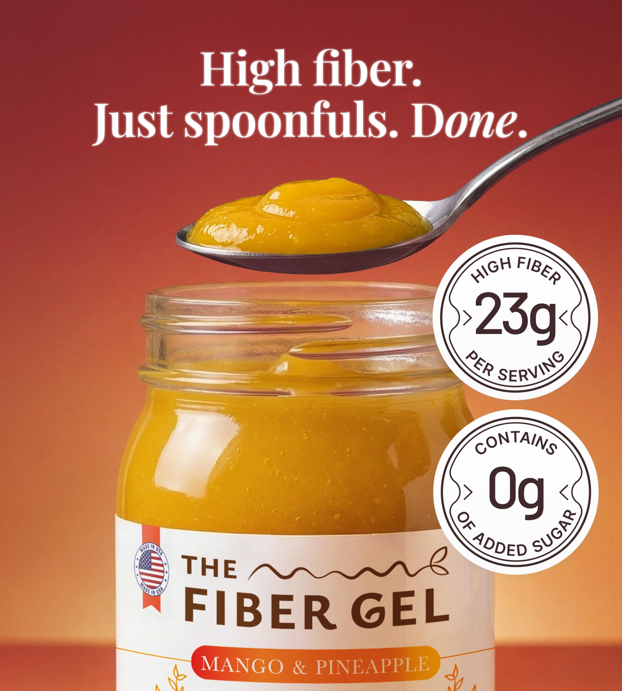 The Fiber Gel etiqueta en primer plano con ingredientes y beneficios claros