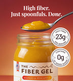 The Fiber Gel etiqueta en primer plano con ingredientes y beneficios claros