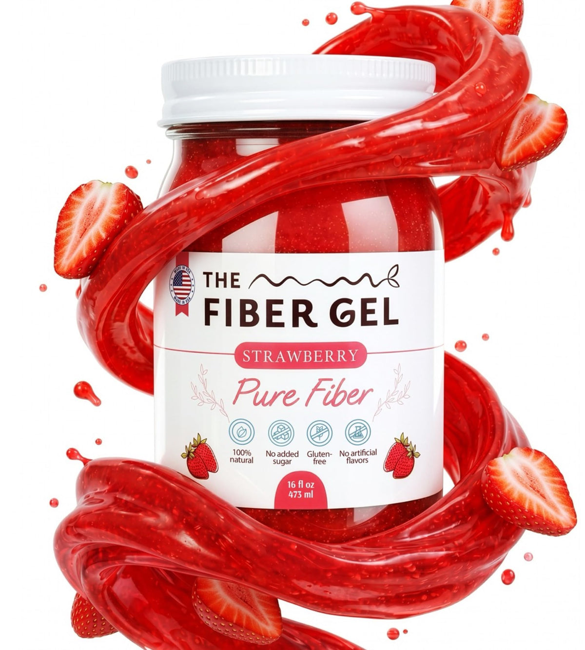The Fiber Gel frasco frontal mostrando etiqueta clara y beneficio práctico