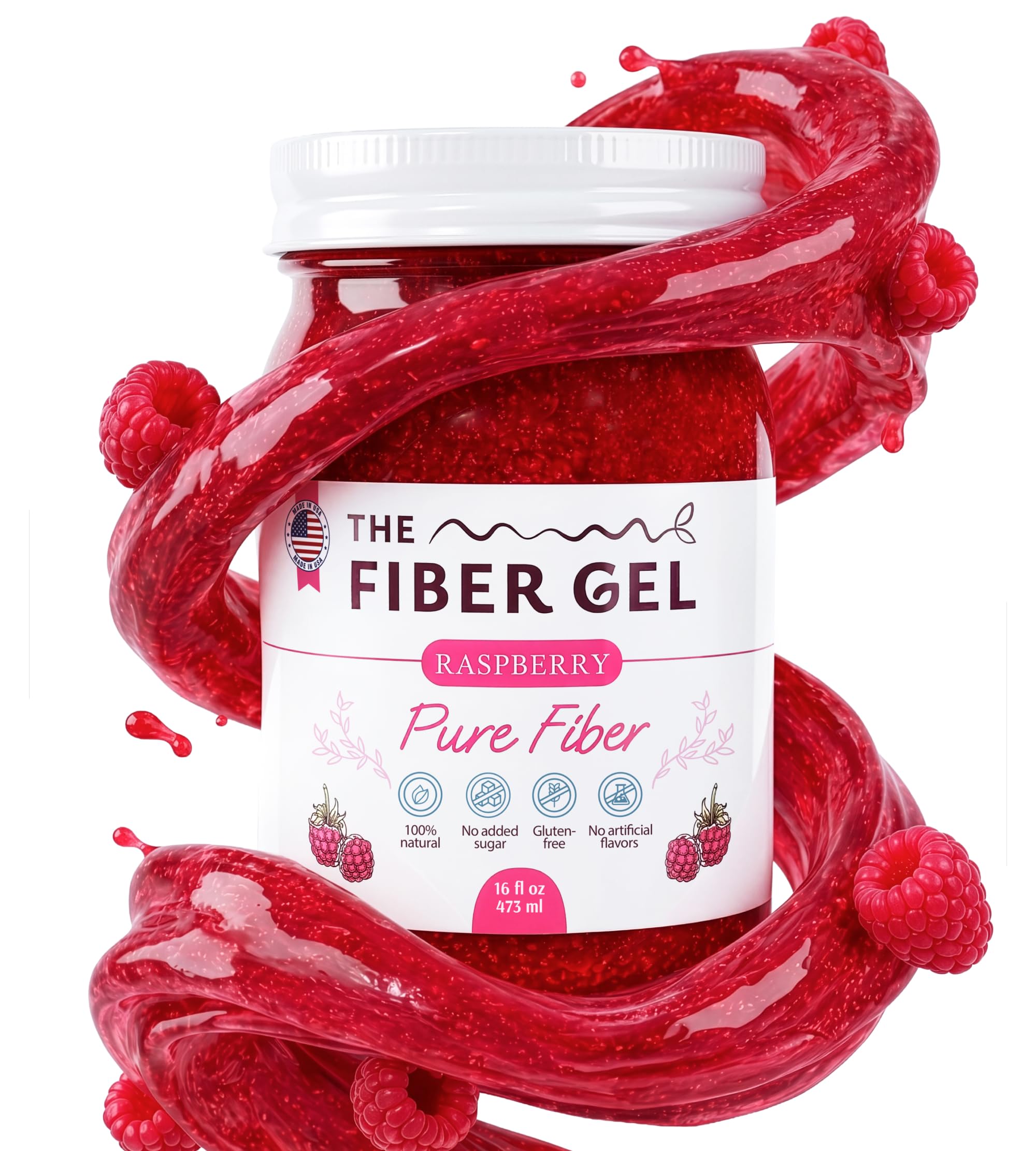 The Fiber Gel frasco frontal mostrando etiqueta y beneficio práctico